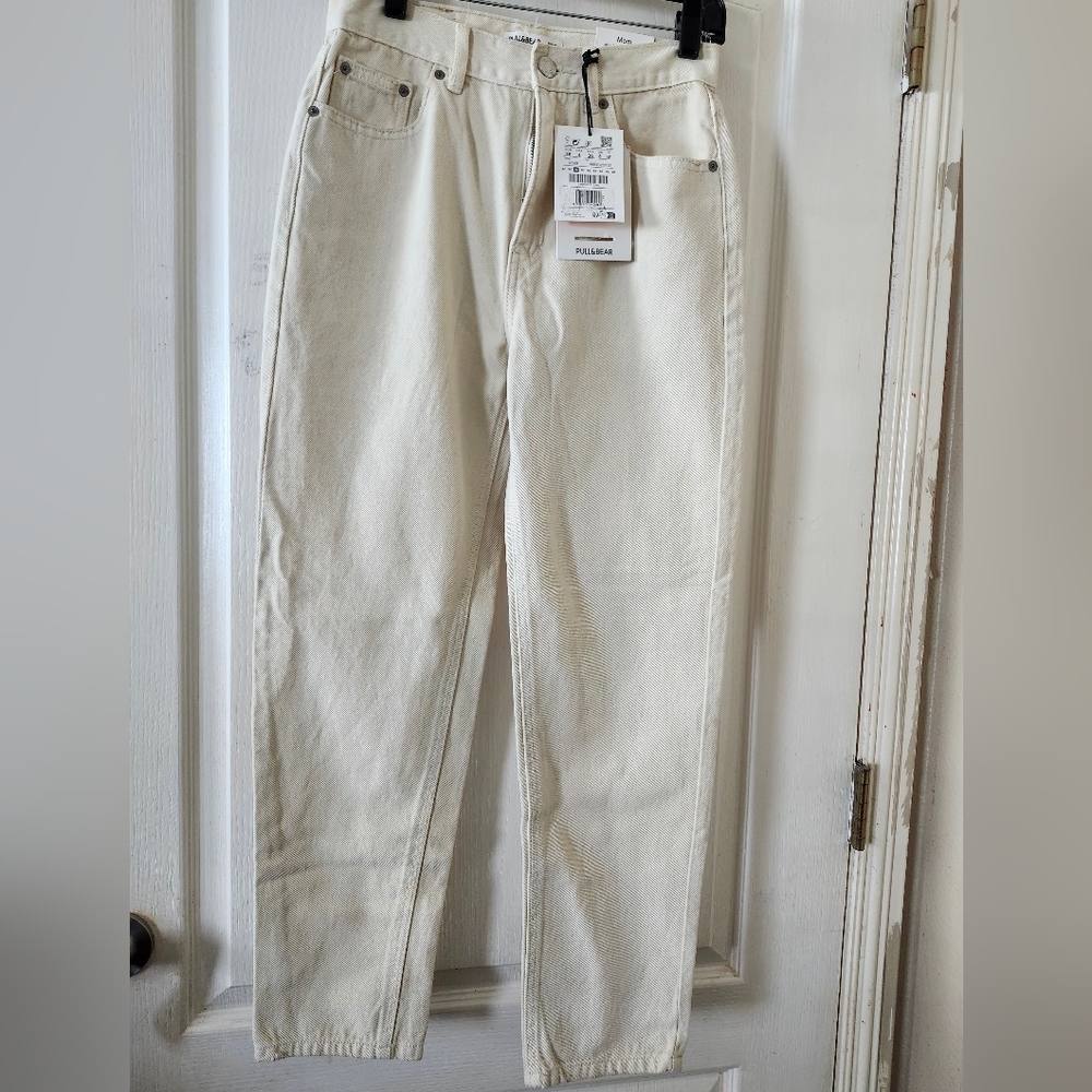 Pull & Bear Mom Cream Color Denim Jeans